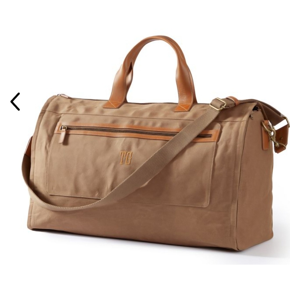 Mark & Graham Beckett Convertible Garment Bag Khaki Brn Canvas Leather Travel NW